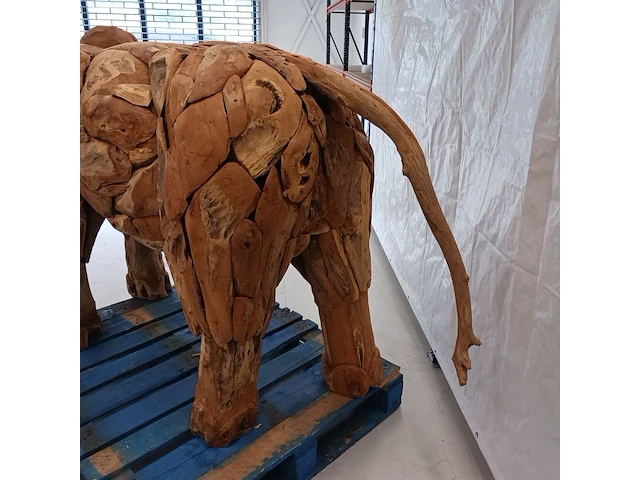 Teak houten olifant, bruin, 2020 - afbeelding 8 van  12