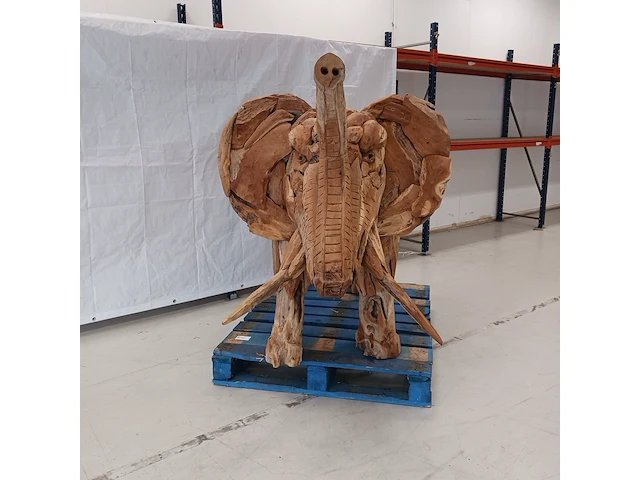 Teak houten olifant, bruin, 2020 - afbeelding 9 van  12