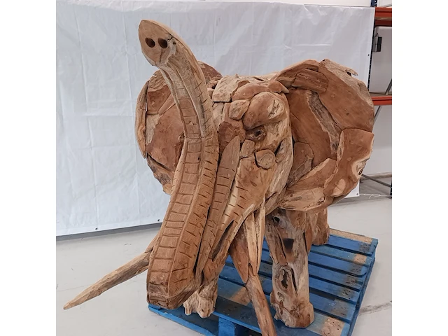 Teak houten olifant, bruin, 2020 - afbeelding 10 van  12