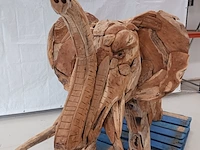 Teak houten olifant, bruin, 2020 - afbeelding 10 van  12