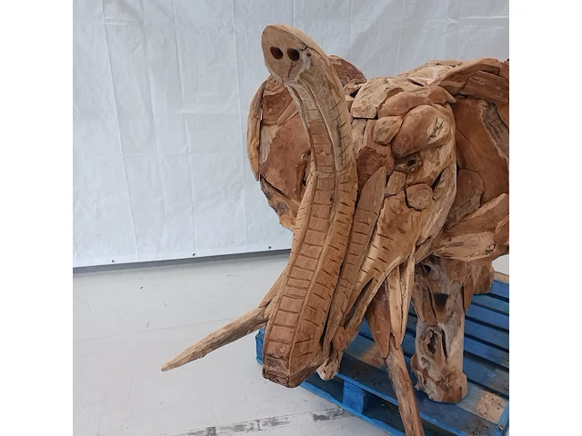 Teak houten olifant, bruin, 2020 - afbeelding 11 van  12