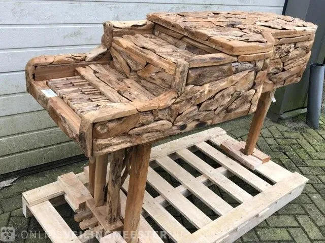 Teakhouten piano uniek item - afbeelding 1 van  9