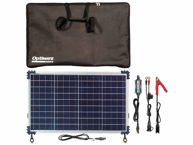 Tecmate optimate solar duo 40w travel kit tm522d4tk 6stappen 12v / 12.8v 3.33a gesloten solar accu besparende lader & druppellader - afbeelding 1 van  5