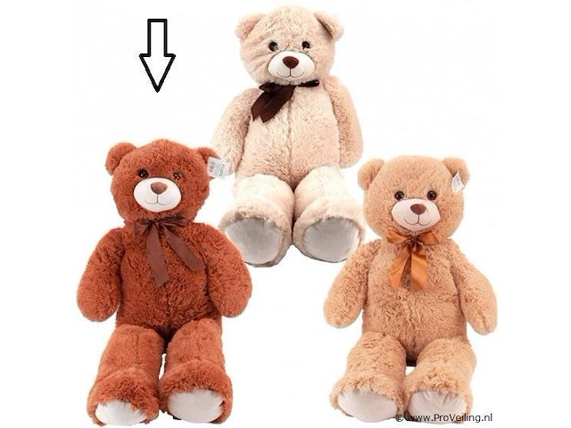 Teddybeer knuffel met strik xl donker bruin - afbeelding 1 van  2