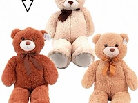 Teddybeer knuffel met strik xl donker bruin - afbeelding 1 van  2