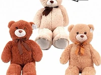 Teddybeer knuffel met strik xl wit - afbeelding 1 van  2