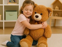 Teddybeer knuffel met strik xl wit - afbeelding 2 van  2