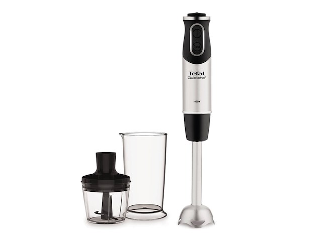 Tefal quickchef hb6598 staafmixer inclusief mengbeker en hakmolen 1000w zilver/zwart - afbeelding 1 van  4