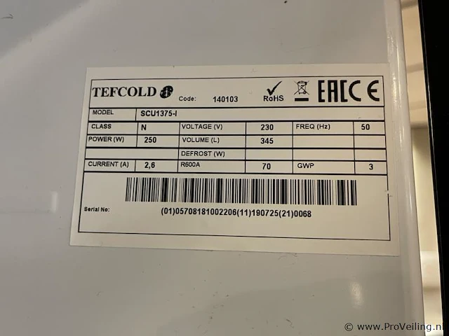 Tefcold koelkast met glazendeur model scu1375 - 60x60x184cm - afbeelding 4 van  4