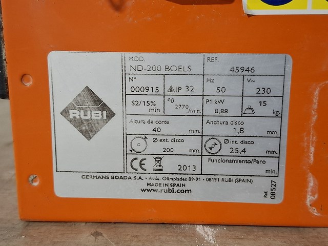 Tegelzaag - 400mm - 230v rubi, nd-200, bouwjaar 2014 - afbeelding 3 van  6