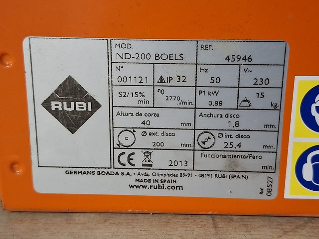 Tegelzaag - 400mm - 230v rubi, nd-200, bouwjaar 2014 - afbeelding 2 van  5
