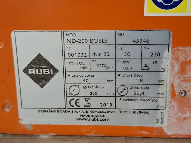 Tegelzaag - 400mm - 230v rubi, nd-200, bouwjaar 2014 - afbeelding 3 van  7