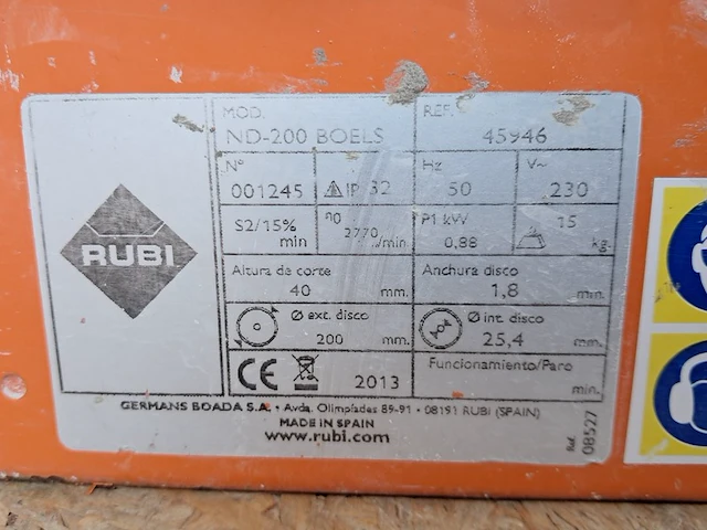 Tegelzaag - 400mm - 230v rubi, nd-200, bouwjaar 2016 - afbeelding 8 van  8