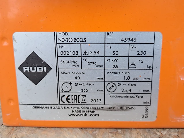 Tegelzaag - 400mm - 230v rubi, nd-200, bouwjaar 2018 - afbeelding 8 van  8