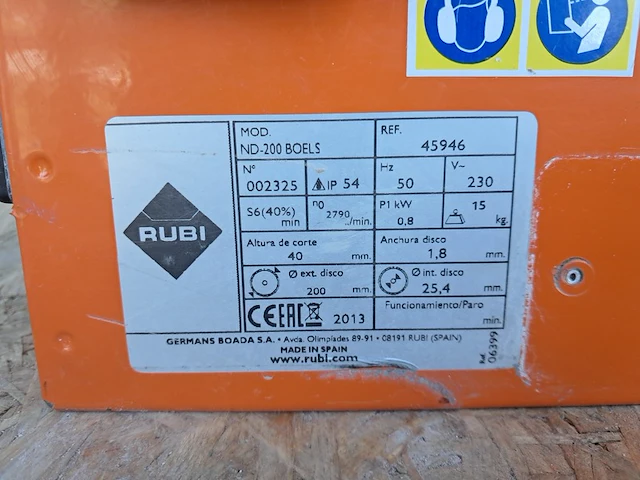 Tegelzaag - 400mm - 230v rubi, nd-200, bouwjaar 2018 - afbeelding 5 van  5