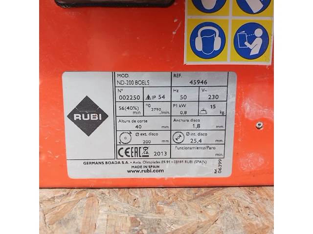 Tegelzaag - 400mm - 230v rubi, nd-200, bouwjaar 2018 - afbeelding 7 van  8
