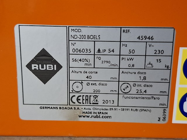 Tegelzaag - 400mm - 230v rubi, nd-200, bouwjaar 2019 - afbeelding 2 van  7