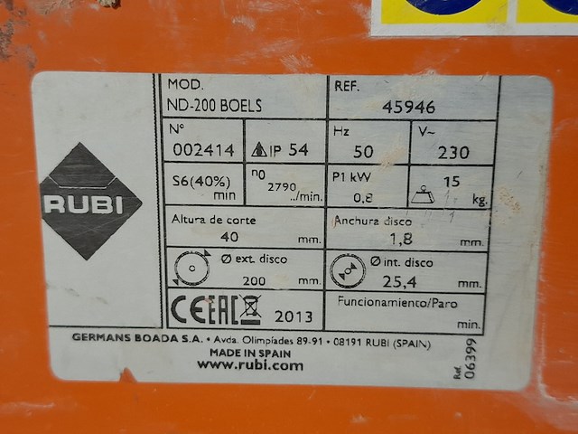 Tegelzaag - 400mm - 230v rubi, nd-200, bouwjaar 2019 - afbeelding 2 van  7
