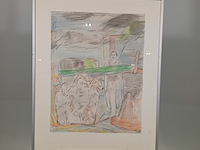 Tekening, g. kooy, man met honden in landschap 3, 1983 - afbeelding 1 van  9