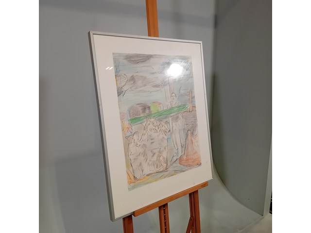 Tekening, g. kooy, man met honden in landschap 3, 1983 - afbeelding 2 van  9