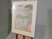 Tekening, g. kooy, man met honden in landschap 3, 1983 - afbeelding 3 van  9