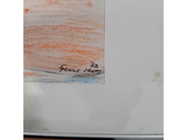 Tekening, g. kooy, man met honden in landschap 3, 1983 - afbeelding 4 van  9