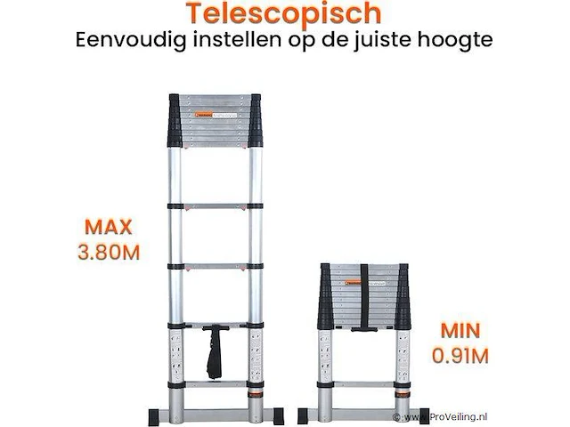 Telescoopladder 3,80m zilver - afbeelding 4 van  8
