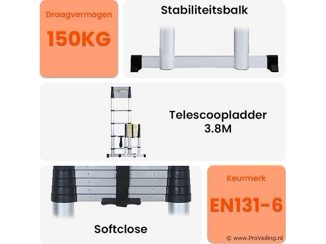 Telescoopladder 3,80m zilver - afbeelding 6 van  8