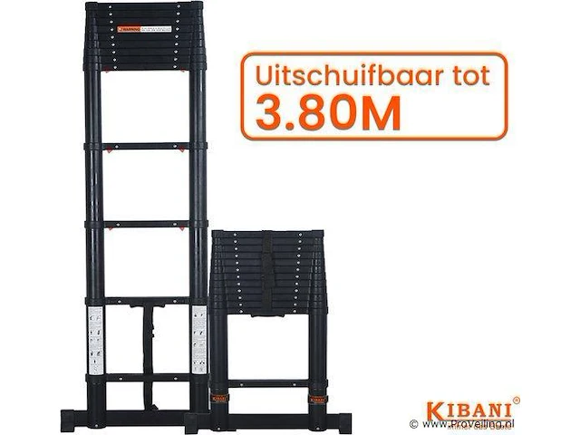 Telescoopladder 3,80m zwart - afbeelding 1 van  7