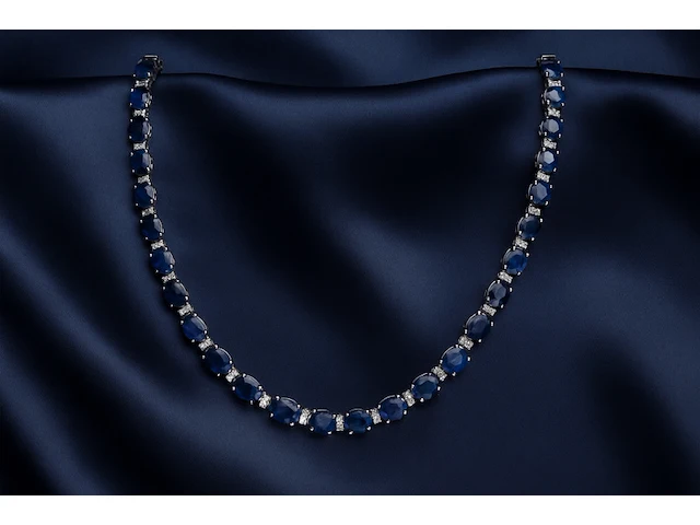 Tenniscollier met grote saffieren en natuurlijke diamanten - afbeelding 4 van  11