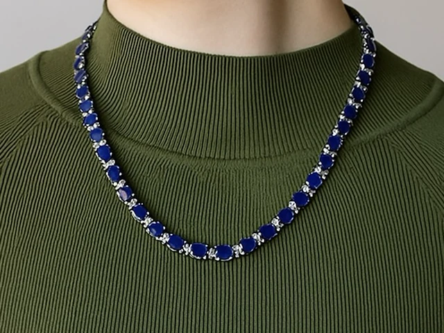 Tenniscollier met grote saffieren en natuurlijke diamanten - afbeelding 11 van  11
