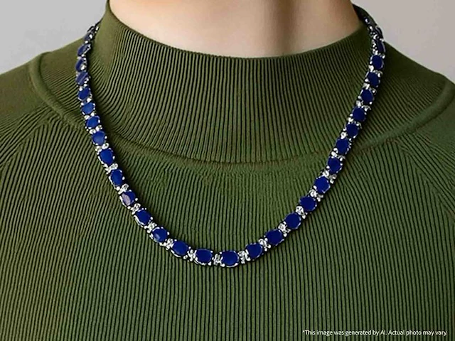 Tenniscollier met grote saffieren en natuurlijke diamanten - afbeelding 9 van  11