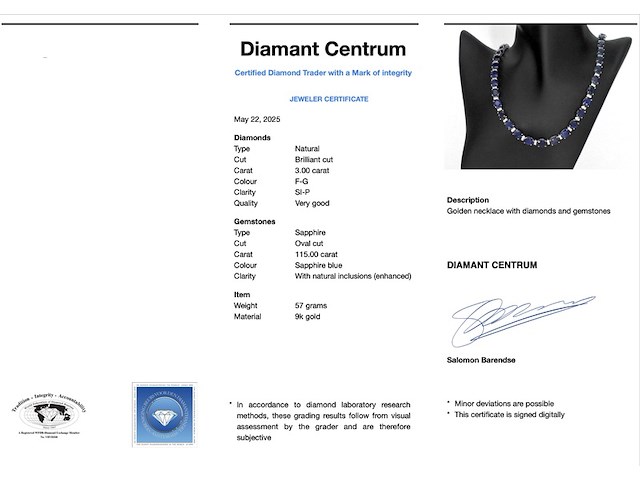 Tenniscollier met grote saffieren en natuurlijke diamanten - afbeelding 3 van  10