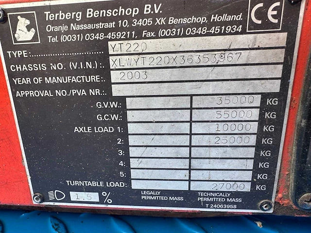 Terberg - 2003 - yt 220 - industriële trekker - afbeelding 3 van  15