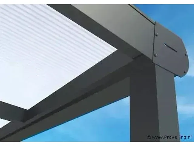 Terrasoverkapping, aluminium mat zwart met polycarbonaat dak, helder, vlak - afbeelding 4 van  6
