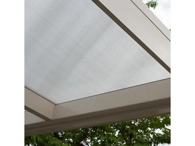 Terrasoverkapping, aluminium mat zwart met polycarbonaat dak, helder, vlak - afbeelding 1 van  6
