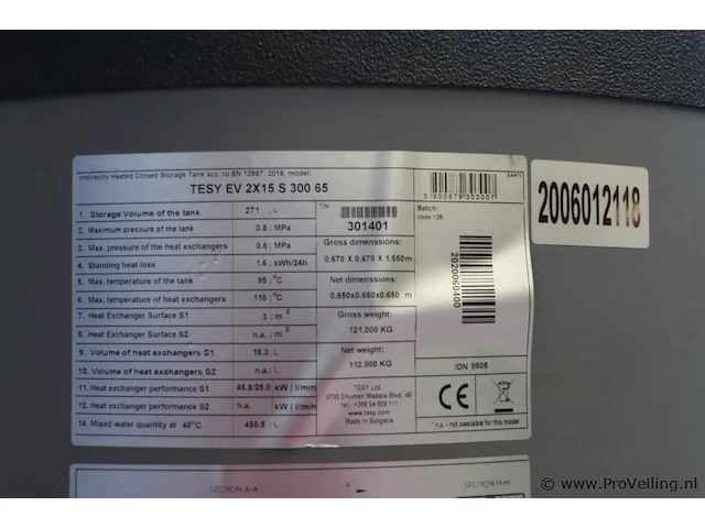 Tesy buffervat met hoge capaciteit warmtewisselaar type ev 2x15 s 300 65 t.b.v. warmtepomp - afbeelding 5 van  5