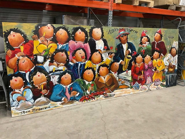 Theo broeren stadsbrasserie schilderij op doek (400x150cm) - afbeelding 1 van  5
