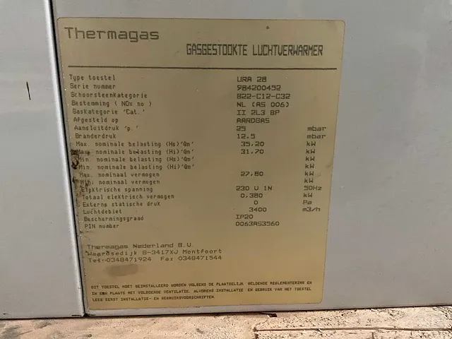Thermagas ura 28 gasgestookte luchtverwarmer - afbeelding 3 van  11