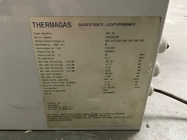 Thermagas vra32 gasgestookte luchtverwarmer - afbeelding 10 van  10
