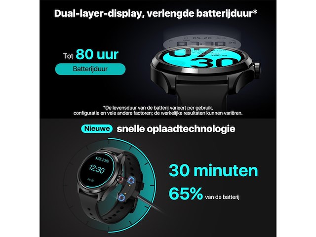 Ticwatch pro 5 android smartwatch snapdragon w5+ gen 1 platform wear os gps 5atm waterbestendigheid zwart - afbeelding 4 van  6