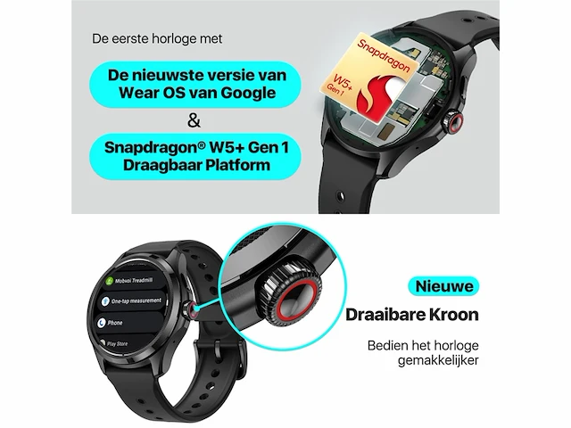 Ticwatch pro 5 android smartwatch snapdragon w5+ gen 1 platform wear os smart watch gps 5atm waterbestendigheid zwart - afbeelding 3 van  5