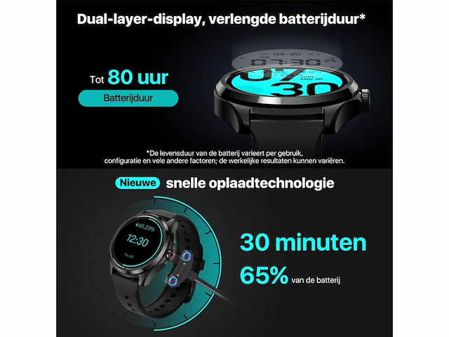 Ticwatch pro 5 android smartwatch snapdragon w5+ gen 1 platform wear os smart watch gps 5atm waterbestendigheid zwart - afbeelding 4 van  5