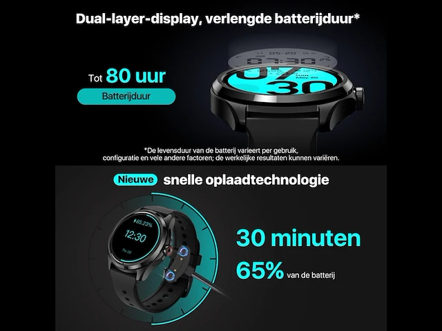 Ticwatch pro 5 android smartwatch snapdragon w5+ gen 1 platform wear os smart watch gps 5atm waterbestendigheid zwart - afbeelding 3 van  4