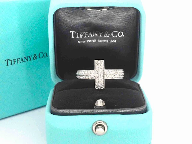 Tiffany & co - "tiffany t" t1 witgouden ring met diamanten - afbeelding 1 van  13