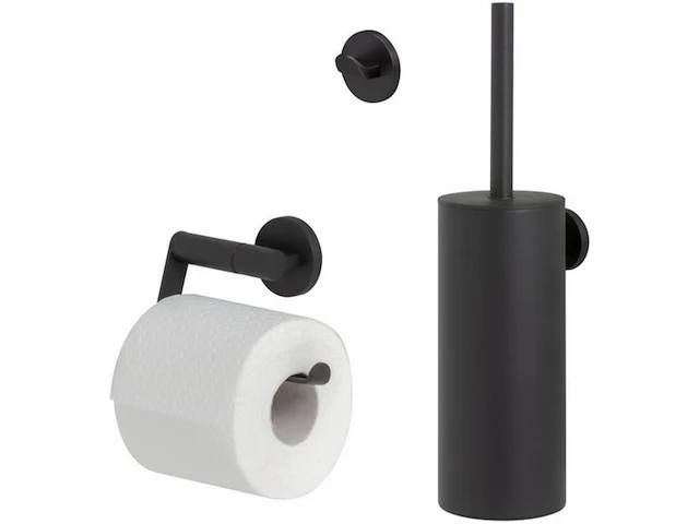 Tiger noon toiletaccessoireset toiletborstel met houder toiletrolhouder zonder klep handdoekhaak zwart - afbeelding 1 van  1