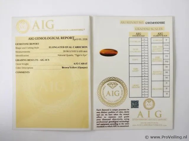 Tiger's eye 6.52ct aig certified - afbeelding 4 van  4
