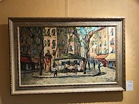 Tobino paris - stadsplein met marktkraam in parijs - olieverf op doek - afbeelding 1 van  5