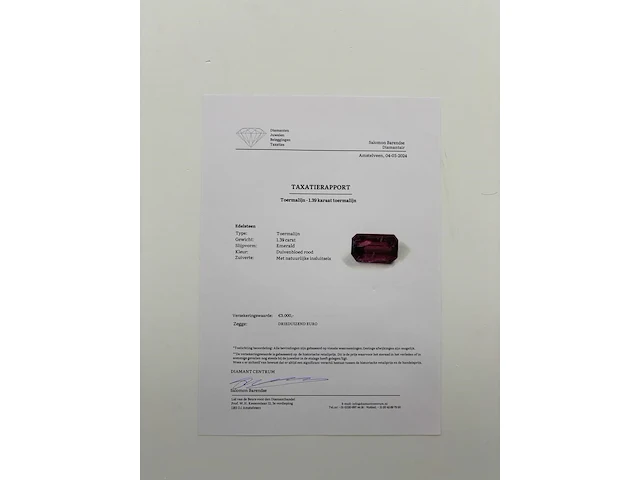 Toermalijn 1.39ct, duivenbloed rood - afbeelding 3 van  4