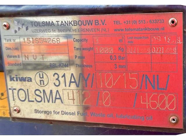 Tolsma 3m3 brandstof opslagtank - afbeelding 8 van  8